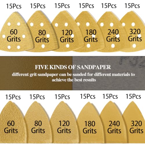 186PCS Oscillating Tool Sandpaper Kit MultiTool Detail Sander pads Include Triangle & Finger Sandpapers fit DeWalt Tools etc Sanding Door Frame Old Furniture Wide range of grits for different projects - style: 186pcsMixed set 93mmTriangle & Finger