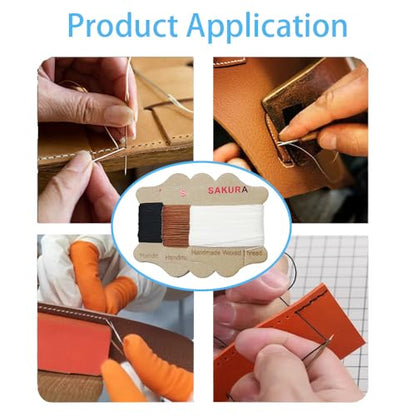 SAKURA Upholstery Repair Kit, 0.55mm ，Round Waxed Sewing Thread (3 Colors) & Heavy Duty Needles (7 PCS) for Leather, Canvas & Quilting Thread (Black,White,Brown) - color: Black,White,Brown