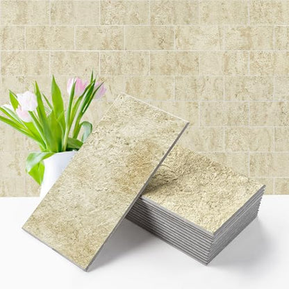 Vamos Tile 100-Pack Peel and Stick Backsplash Tile,3" x 6" PVC Subway Tile - color: Beige Travertine