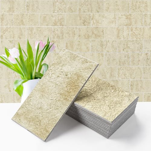 Vamos Tile 100-Pack Peel and Stick Backsplash Tile,3" x 6" PVC Subway Tile - color: Beige Travertine