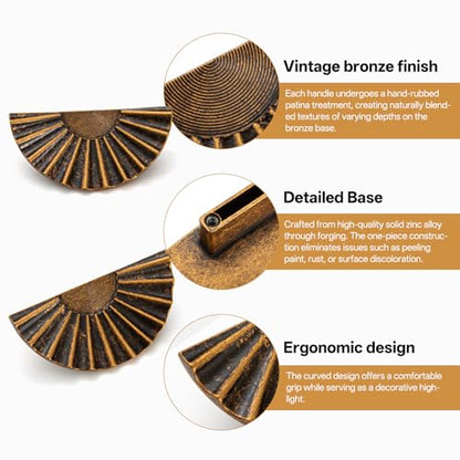 Liron Hardware 10 Pack Antique Brass 32mm Vintage Fan‑Pattern Cabinet pulls - size: 1.26 Inches (32mm) Hole Center