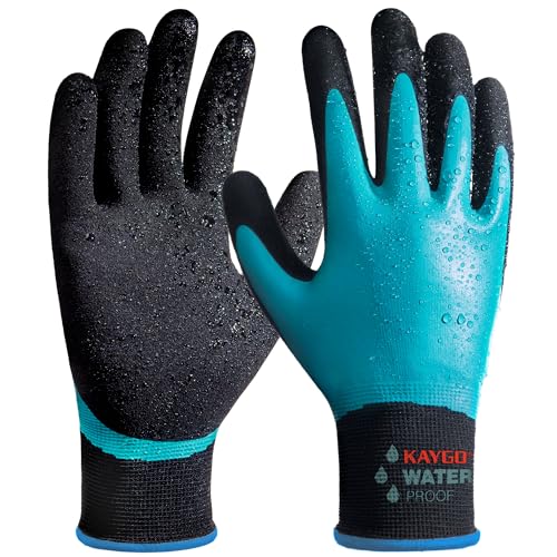 KAYGO Waterproof Work Gloves, Non-Slip Double Latex Coated, KG150 - color: Blue, size: Medium