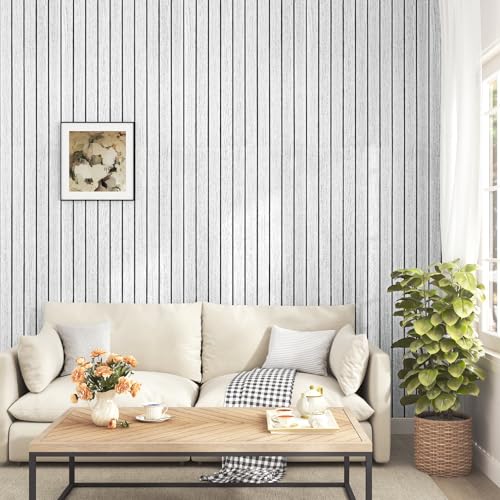 Grey White 3D Wood Slat Wall Panel Wallpaper for Bedroom Cabinets - color: Grey White