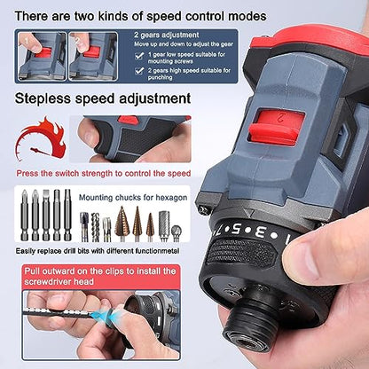 Dioche Electric Screwdriver 16.8V Multi Function Brushless Cordless Impact Screwdriver (2pcs Batteries US Plug)