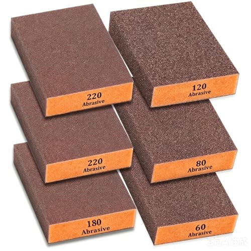 Tnisesm 6Pcs Sanding Blocks 60/80/120/180/220 Grits Sanding Sponge,for Drywall Wood Metal Washable & Reusable Sandpaper BlocksWashable and Reusable - size: 60/80/120/180/220 Grit