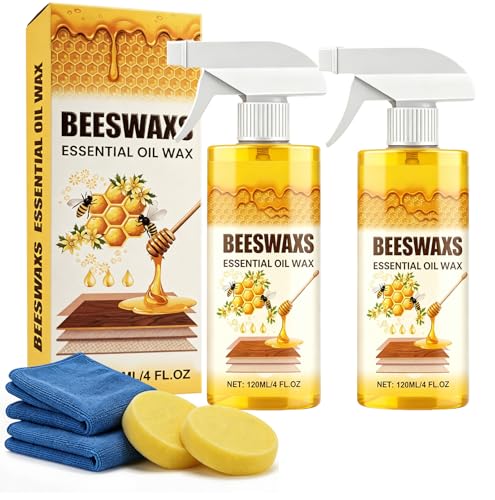 Beeswax Wood Polish Spray, Beeswax Essential Oil Wax, Natural Beeswax Spray, Multi-Purpose Furniture Polish for Living Rooms, Wood Furniture Floors, Wood Care for Shine and Protection (2PCS*120ML)