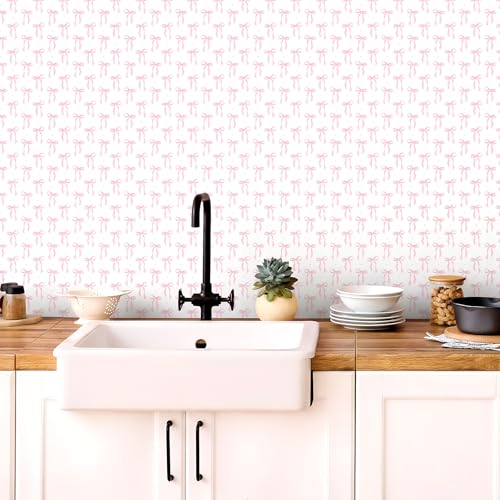 Drydiet Pink Bow Wallpaper Peel and Stick Contact Paper 11.8 in x 78.7 in - color: Pink, size: 11.8 in x 78.7 in, style: Bow