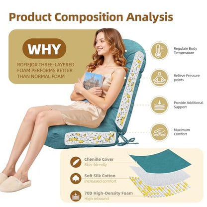 Rocking Chair Cushion - Chenille Fabric, High-Density Sponge, Durable Comfort Non-Slip Bottom Tufted Seat Pads with Ties, Chenille︱Blue, 44x19x4 inch - color: Blue