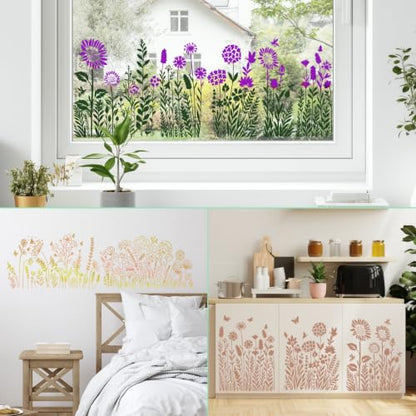 Large Reusable Flower Wall Stencils for Painting & Crafts, 9-Pc Kit