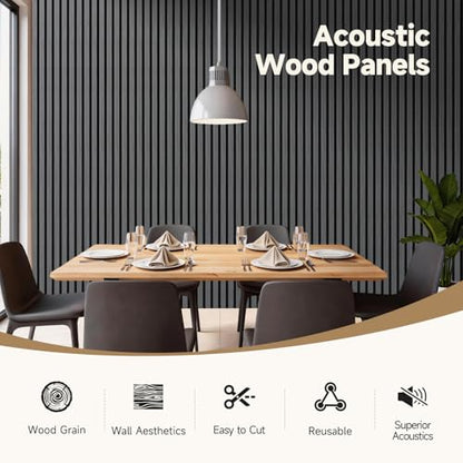 INMOZATA Soundproof Wood Slat Wall Panels, 4 Pack 94.5" x 7.9", Black - color: Matte Black, size: 94.5"x7.9”