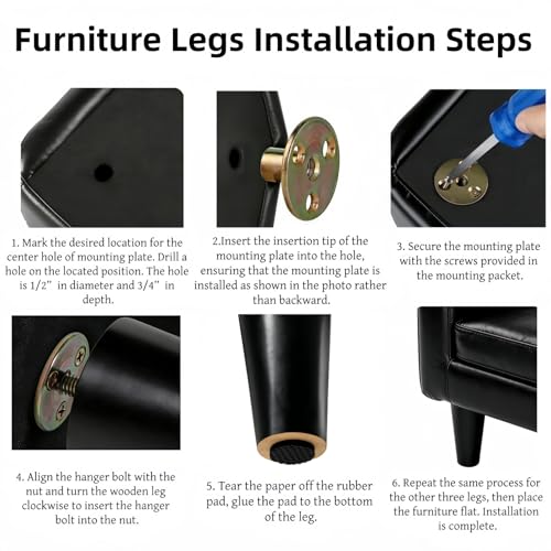WEICHUAN 8 Inch Wood Replacement Sofa Chair Couch Furniture Legs Set of 4 - color: Black Set of 4, size: 8"
