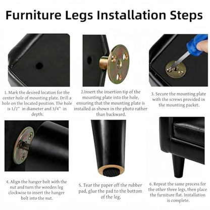 WEICHUAN 8 Inch Wood Replacement Sofa Chair Couch Furniture Legs Set of 4 - color: Black Set of 4, size: 8"