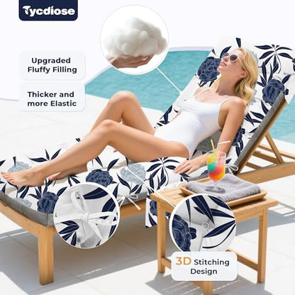 Outdoor Chaise Lounge Chair Cushion, 71 x 22 x 4.7 Inches Waterproof Chaise Lounge Cushions Replacement for Outdoor Furniture, Thickened Non-Slip Patio Lounge Chair Cushions, Blue Enchantress - color: Blue Enchantress