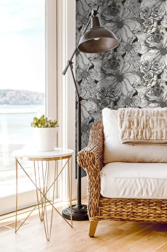 Harry & Grace Ink Rose Abstract Floral Peel and Stick Wallpaper (Onyx) - color: Onyx