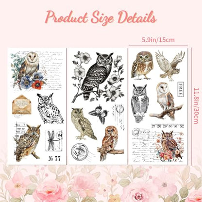 Peacoblue Owl and Text Rub On Transfers for Furniture Craft 6"x12" - style: Owl and Text