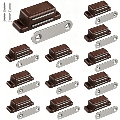 Cabinet Magnetic Latch QEDT 12 Pack Brown Cabinet Door Magnets Catch - color: Brown
