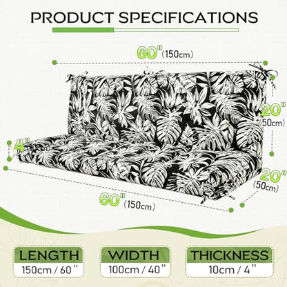 Oxford Fabric Swing Cushions with Backrest & Tie Straps for Patio Bench - color: Black & White