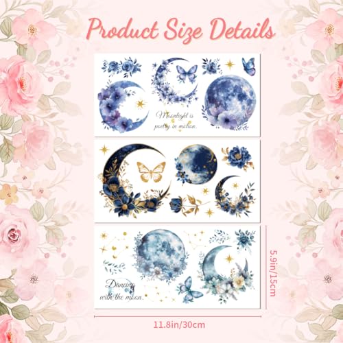 Peacoblue Moon and Flowers Rub On Transfers for Furniture Craft 6"x12" - style: Moon and Flowers