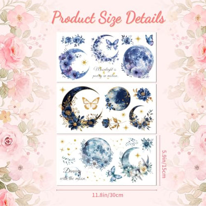 Peacoblue Moon and Flowers Rub On Transfers for Furniture Craft 6"x12" - style: Moon and Flowers