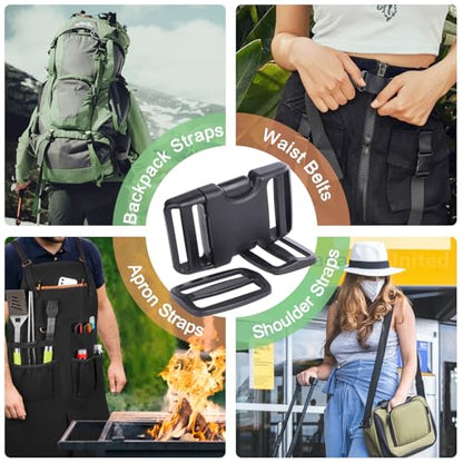 CooBigo 6 Set 1.5 Inch Plastic Quick Release Buckles + 12 pcs Tri-glide Slides - color: Black, size: 1.5"