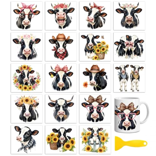 Peacoblue Cow Rub On Transfers for Craft, Transfer Sticker - style: Cow