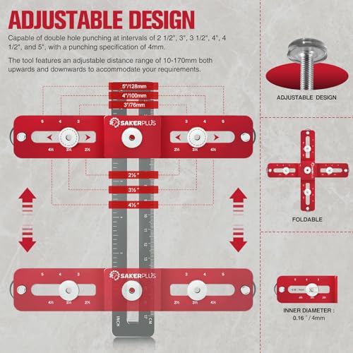 SakerPlus Cabinet Hardware Jig,Adjustable Cabinet Handle Template Tool for Knobs,Handles and Pulls,Straight Alignment Holes Drill Guide Self Centering Punch Locator for Drawer Cabinet Installation