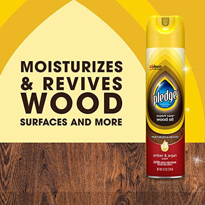 Pledge Moisturizing Wood Oil Polish Spray, Amber & Argan, 9.7 oz, (3-Pack)