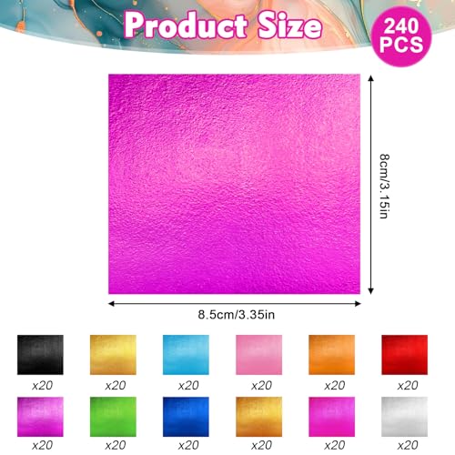 240 Sheets Gold Leaf Sheets- 12 Colors Gold Foil Sheets for Crafts, 3.35 in