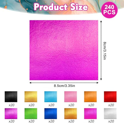 240 Sheets Gold Leaf Sheets- 12 Colors Gold Foil Sheets for Crafts, 3.35 in