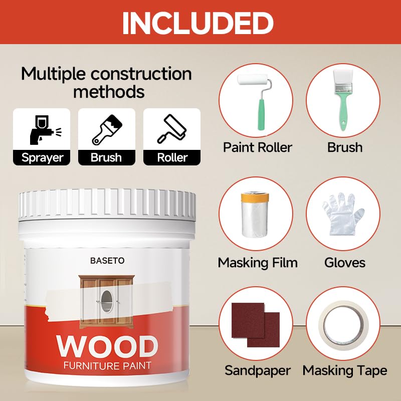 Wood Paint for Furniture, Durable Cabinet Countertop Paint Easy Application for DIY Projects, Wood, Metal, Home Decor and More(32OZ, White with Tools)