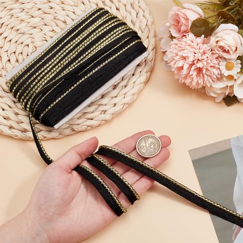 FINGERINSPIRE 21.9 Yards Polyester Braided Piping Trim - 1/2" Wide Black Twisted Lip Cord Trim for DIY Home Curtain Decor