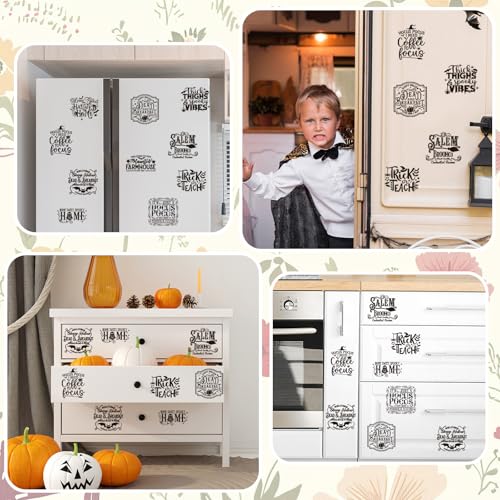 Whaline 11 Sheets Halloween Word Rub on Transfer for Crafts Black Warm Letter Rub on Transfer Stickers Farmhouse Furniture Decals for Home Party DIY Crafts, 5.5 x 5.5 Inch