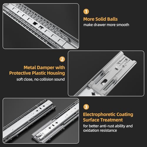Furniware 1 Pair 18 Inch 265 lb Load Capacity Soft Close Drawer Slides - size: 18 Inch, style: Load:265 lb (Soft Close Without lock) -W:53mm