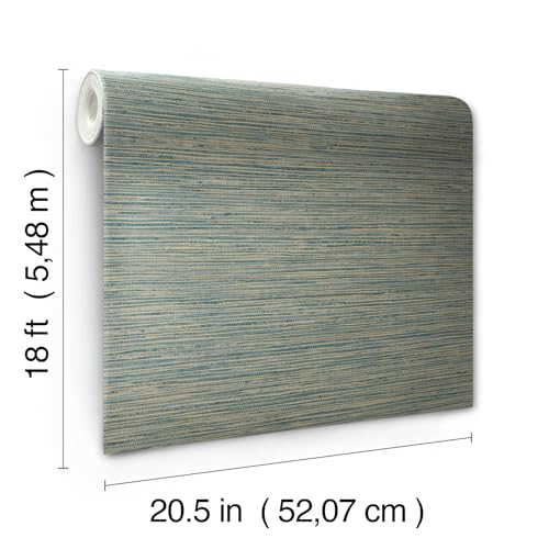 RoomMates Teal Dimensional Grasscloth Peel and Stick Wallpaper - color: Teal