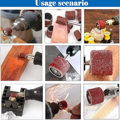 Sanding Drum Set for Most Rotary Tools-Includes 120 Aluminum Oxide Sanding Sleeves for Drum Sanders(120Grit) and 12 Drum Mandrels-Sanding Bits Tool Accessories with Box - size: 132PCS