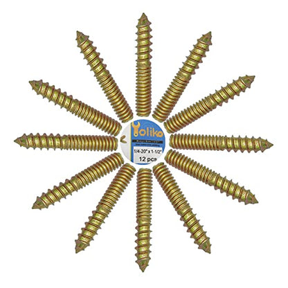 12 Pack 1/4-20 x 1-1/2 Inch Hanger Bolts 1/4-20" Double Headed Bolts 1/4 Wood Dowel Screw Self-Tapping Screw Hanger Bolts for Furniture Double Head Threaded Rods Bolt 37mm Length - size: 1/4-20"x1-1/2"-12PCS