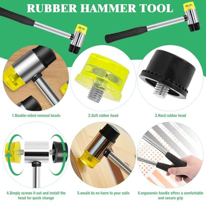 6 Pcs Upholstery Remove & Install Tools Kit Contains Rubber Mallet Hammer with 2PCS Replacement Head, Nail Tack Remover, Staple Tack Lifter and Removal Pliers for Furniture Floor Jewelry