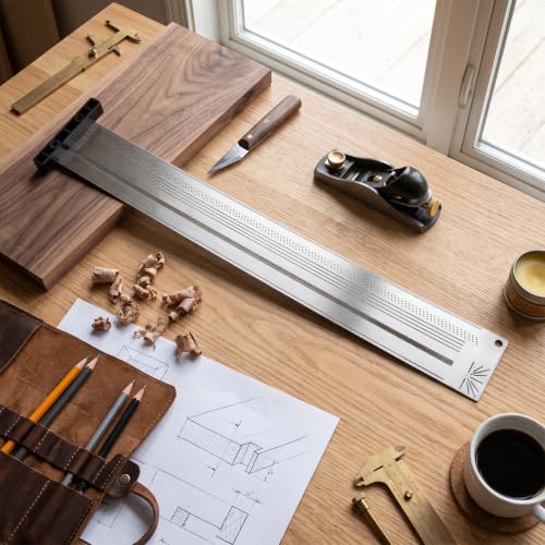 Ultra Precision Marking T-Rule Hole Ruler Stainless Scribing Mark Carpenter Line Carpenter Measuring Tool(16 inches) - size: 16 inches