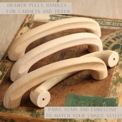 12 Unfinished Wood Cabinet Pulls – 4-1/4" Drawer Knobs for DIY Furniture