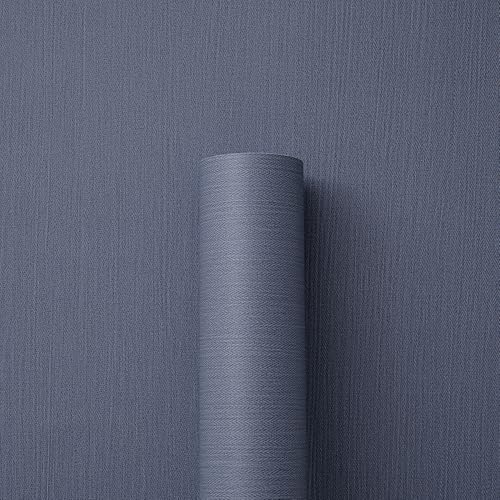 24"x393" Dark Blue Fabric Peel and Stick Linen Textured Wallpaper - color: Dark Blue
