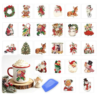 Christmas Rub On Transfers for Crafts Vintage Christmas Decals Stickers