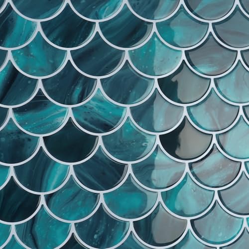 CRE8TIVE 16 Sheets Fish Scale Tile Peel and Stick Backsplash for Kitchen Green Stick on Backsplash Tiles for Bathroom Waterproof Tile Stickers 12"x12" 3D Renter Friendly Self Adhesive Back Splashes - size: 12"x12" (16-Sheets)