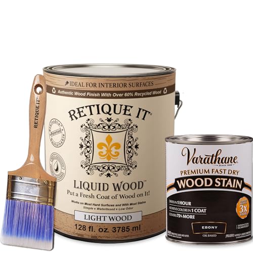 Retique It Liquid Wood - Gallon Light Wood with Ebony Stain - Stainable Wood Fiber Paint - Put a fresh coat of wood on it (128oz LW, Ebony) - color: 10 Ebony, size: 128 Fl Oz (Pack of 1)