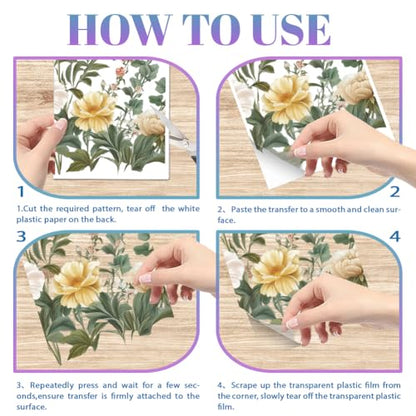 GLOBLELAND 4 Sheets Peony Butterfly Rub on Transfer for Furniture 6×12 inch - style: Peony Butterfly