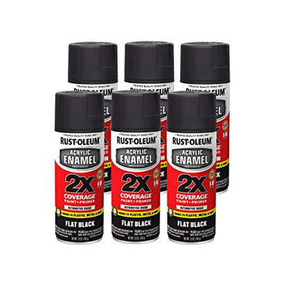 Rust-Oleum Acrylic Enamel 2X Spray Paint, Flat Black - color: Flat Black, size: 12 Ounce (Pack of 6)