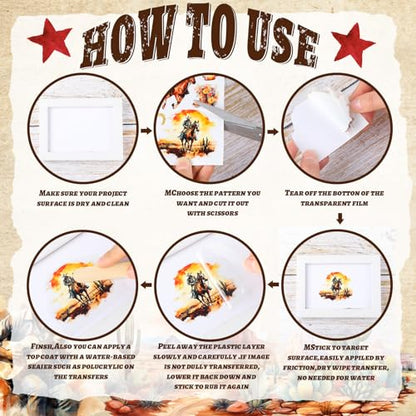 BBTO 12 Sheets Rub on Transfers for Crafts Wood Furniture DIY, 5.5" x 5.7" - style: Cowboy
