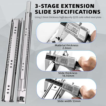 1 Pair 260 Lbs Heavy Duty Drawer Slides 12 14 16 18 20 22 24 26 28 30 32 36 40 inch Full Extension Ball Bearing Side Mount Cabinet Industrial Rail Tool Box Runner(16 inch, with M5 Screws) - size: 16 Inch, style: 260LB/W:53mm(NO Lock)