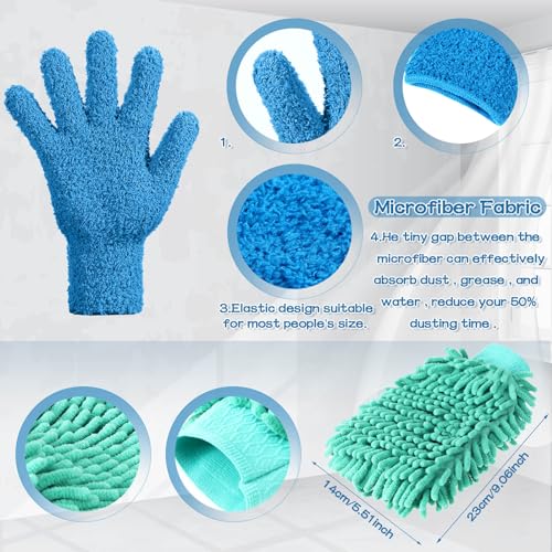 Potchen 6 Pcs Microfiber Dusting Mitt Glove for Plant - color: Light Blue
