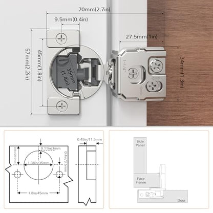 Chibery 10 Pack 1-1/4” Overlay 4D Soft Close Cabinet Hinges, Concealed Face Frame, Adjustable Closing Speed, 105° Opening Smooth Slow, Hidden Self Closing for Kitchen Corner, Cupboard (with Template) - size: 1-1/4” Overlay