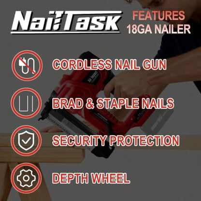 18GA Cordless Nail Gun and Stapler, 2-in-1 Brad Nailer, No Battery